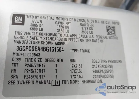 2011 Chevrolet Silverado 1500 Lt z USA, uszkodzony, nr VIN 3GCPCSEA4BG151604